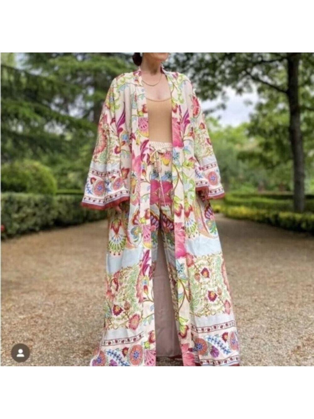 Zara Silky Floral Long Kimono Dress - Picture 2 of 10